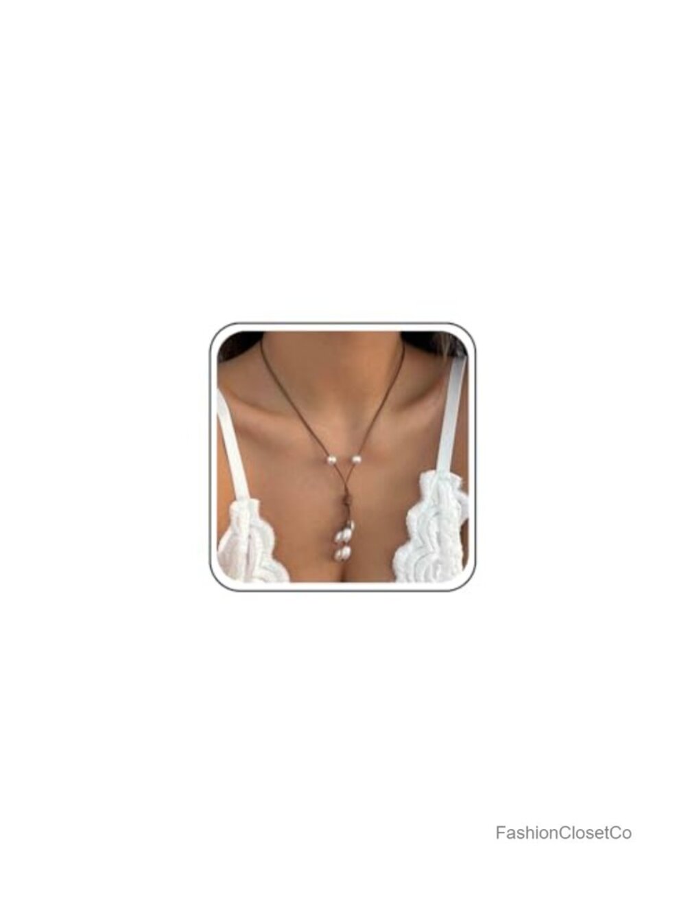 Vintage Leather Pearl Choker Necklace Y Lariat Tassel Drop Cord Necklace